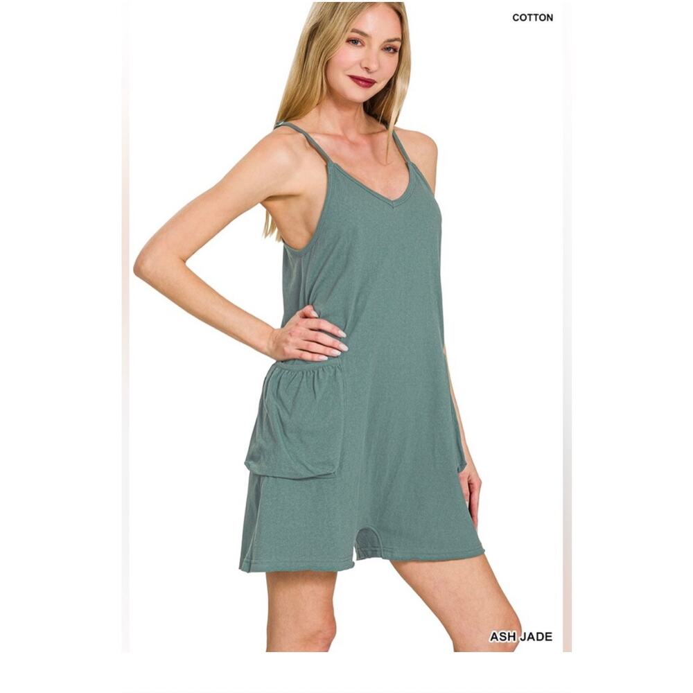 Zenana - Jade Green Romper with Cargo Pockets - Small